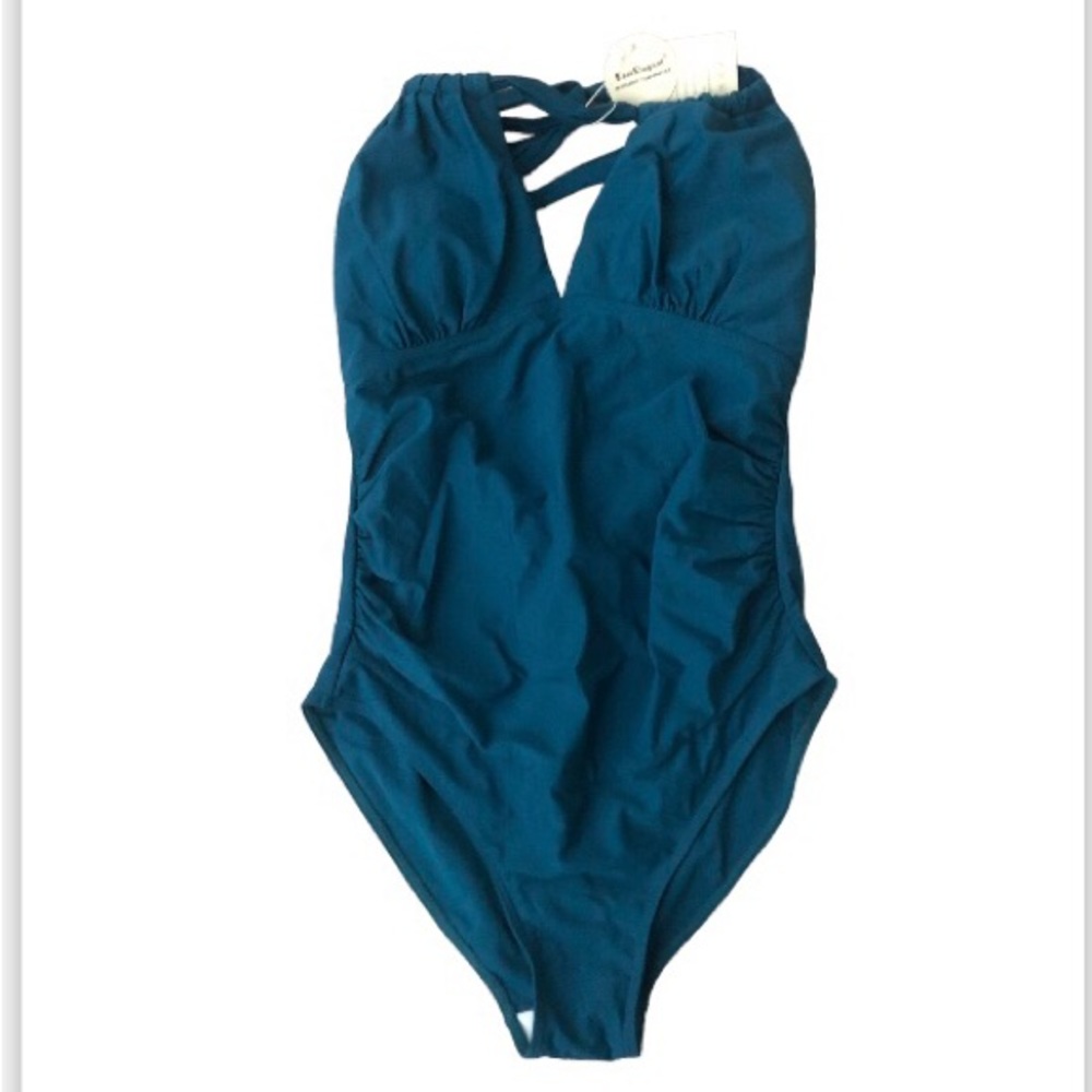 NWT East Elegant maternity swimwear, teal green adjustable straps, M